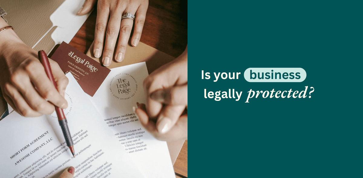 Image of The Legal Page documents with the question "Is your. business protected?"