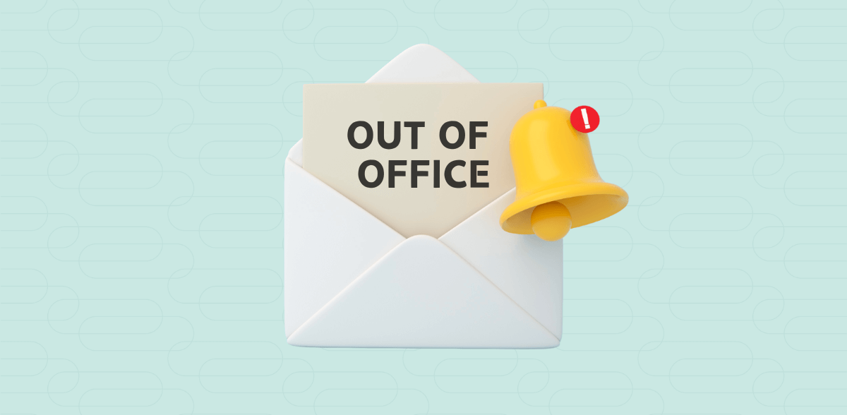 Open envelope with notification bell and message "out of office"